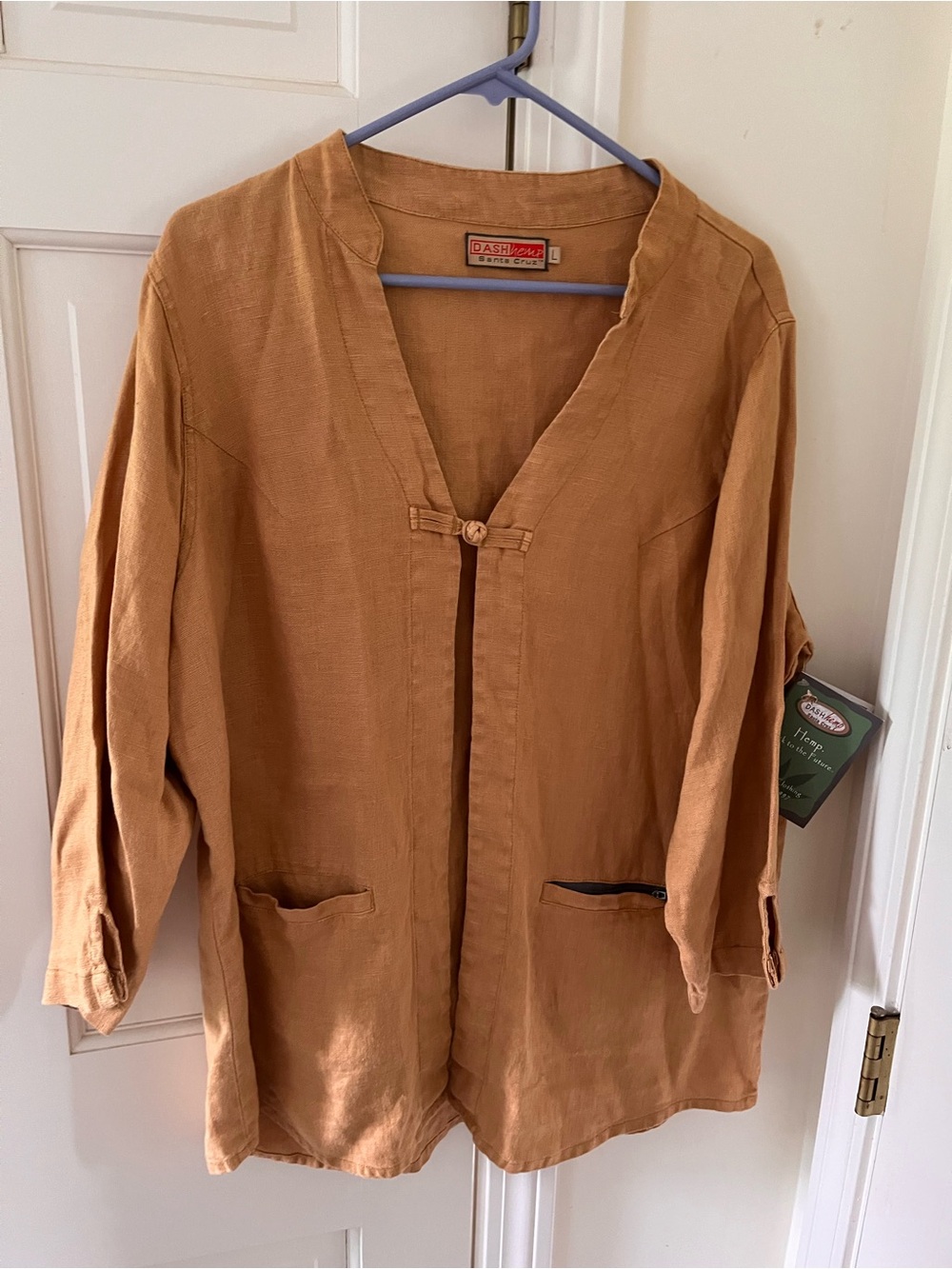 Mustard Linen Button-Front Women's Top - Picture 9 of 10